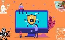 Illustration of a computer screen with binary code and a lock symbol