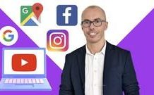 Image of a laptop displaying a digital marketing course logo with local businesses