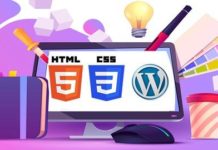 Person learning web design with HTML, CSS, and WordPress using a computer and a notepad