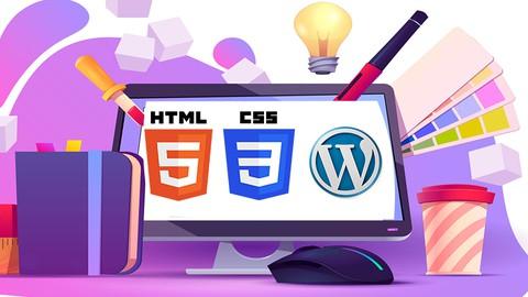 Person learning web design with HTML, CSS, and WordPress using a computer and a notepad