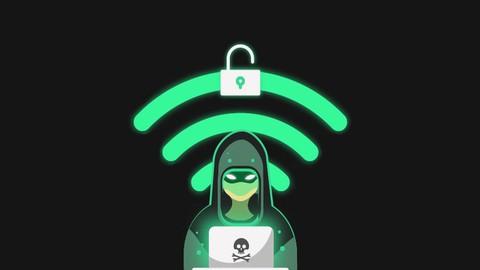 Illustration of a person using a laptop to hack into a WiFi network