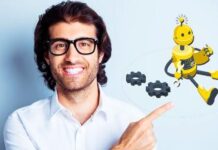 Illustration of a person using a laptop to illustrate machine learning concepts