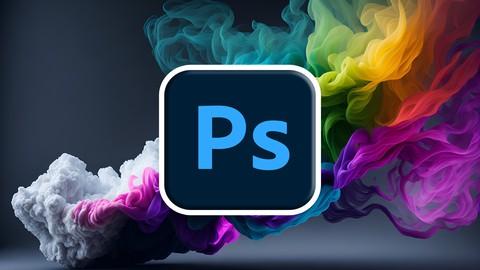 Illustration of a computer screen displaying Adobe Photoshop interface with various graphics
