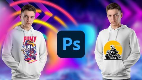 Illustration of a person using Adobe Photoshop to create T-Shirt designs
