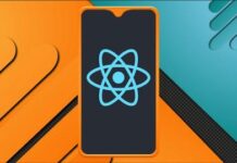 Image of a person coding on a laptop with React Native logo