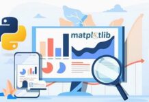 Advanced Python Data Visualization Techniques featuring a colorful line graph and bar chart