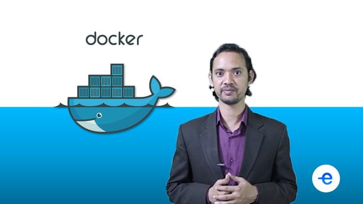 Docker Mastery course with visuals representing containerization and cloud computing, highlighting free Udemy coupon.