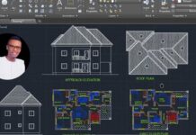 A detailed visualization of a 2D floor plan in AutoCAD showcasing various architectural elements and annotations.