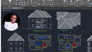 A detailed visualization of a 2D floor plan in AutoCAD showcasing various architectural elements and annotations.