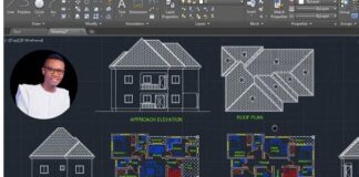 A detailed visualization of a 2D floor plan in AutoCAD showcasing various architectural elements and annotations.