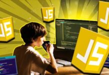 A visually engaging image showcasing JavaScript concepts and the latest features of ES6, ES7, and ES8, with a prominent free Udemy coupon offer.