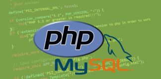 A developer coding in PHP and MySQL on a laptop, showcasing dynamic website creation.