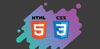 A sleek and modern computer screen displaying an HTML and CSS web design course interface.