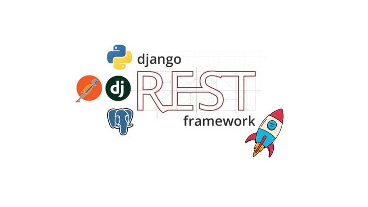 An illustration of Django REST Framework logo integrated with API symbols representing modern web development.