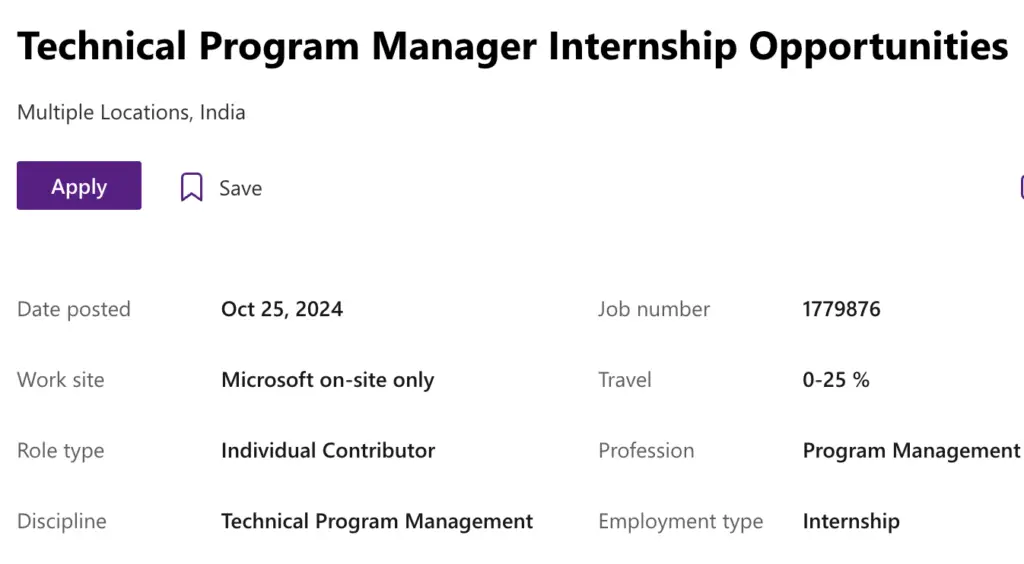 Microsoft Technical Program Manager Internship 2024 | Students Job