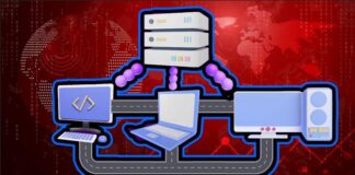 An illustration of Java code and network symbols representing TCP/IP concepts for a free course.