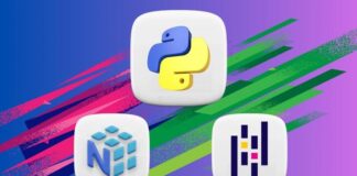 Illustration of data analysis tools including NumPy and Pandas with a free Udemy coupon promotion