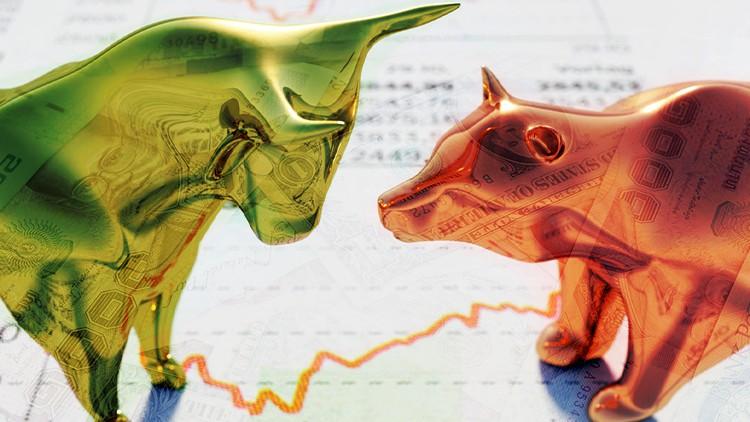 A collage of forex trading charts, currencies, and a computer setup representing a Forex Trading Course.