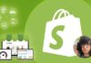 A beginner-friendly guide to Shopify with a laptop displaying the Shopify interface and a coupon graphic.