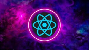 A captivating visual representation of React JS concepts with a focus on beginner to expert learning and a free coupon offer.