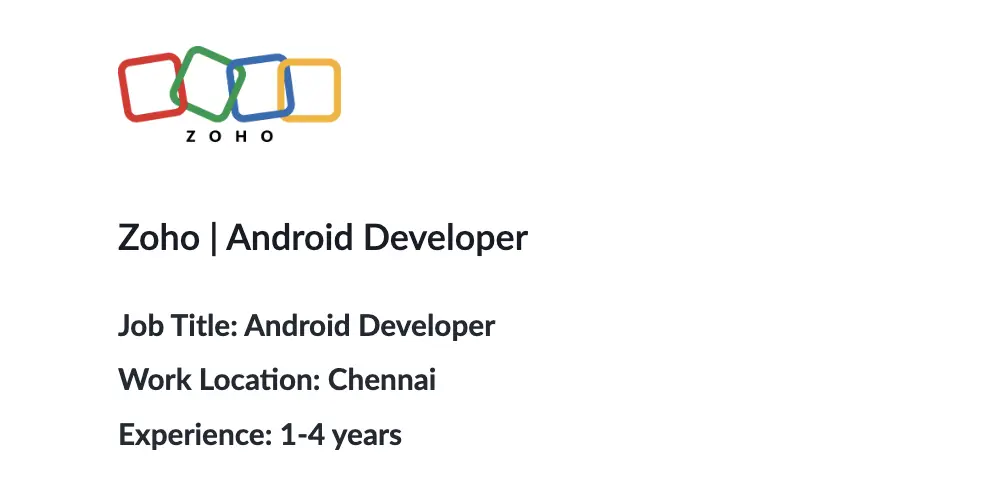 Android Developer Job Opening for Freshers 2025 by Zoho Corp 