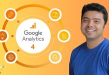 Feature image for Complete Guide to Google Analytics 4 - 2024 Edition showcasing course highlights and Udemy coupon.