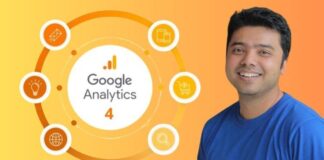 Feature image for Complete Guide to Google Analytics 4 - 2024 Edition showcasing course highlights and Udemy coupon.