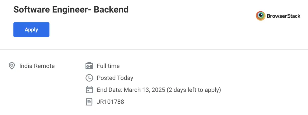 BrowserStack Off Campus Drive 2025 | Backend Developer Jobs in India