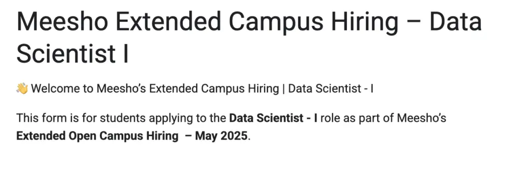 Meesho Off Campus Drive For 2025 Batch | Data Scientist Jobs In India 1 Screenshot 2025 05 02 at 17.39.42