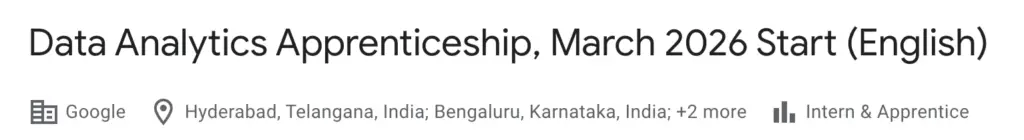 Google Apprenticeship 2025 For Data Analytics