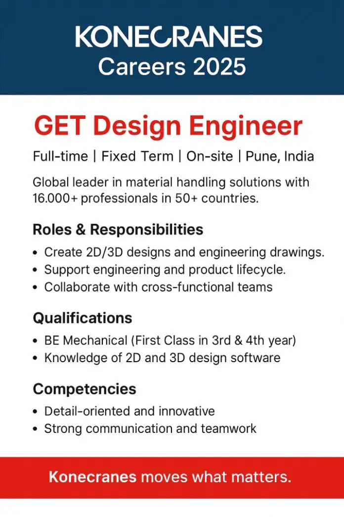 Konecranes Mechanical Engineer Jobs 2025 | Graduate Engineering Trainee (GET) for Freshers